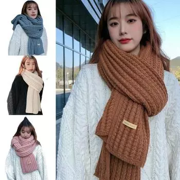 Женский вязаный шарф-шаль, зимние длинные шарфы с этикеткой, утолщенные теплые мягкие шали из пашмины, универсальный шерстяной шарф с воротником на шею коричневый