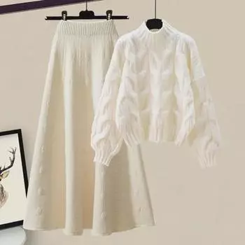 Женский вязаный свитер и юбка, комплект из двух предметов 2024 года — коллекция осень/зима