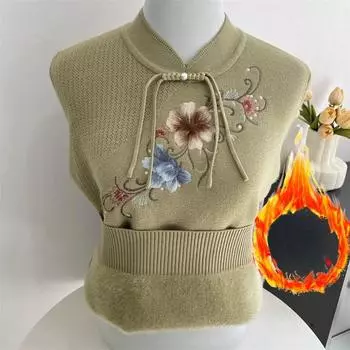 Женский вязаный свитер из бархата с вышивкой для женщин среднего возраста, модный свитер с длинными рукавами на осень-зиму, стильные топы M зелёный