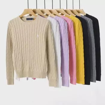 Женский вязаный свитер из чистого хлопка с круглым воротом и логотипом RL Pony L светло-фиолетовый