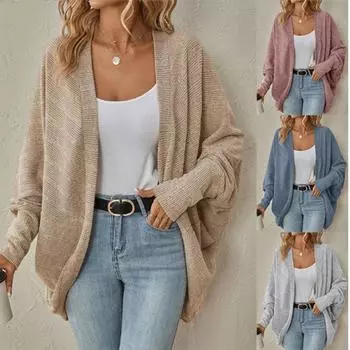 Женский вязаный свитер, однотонный, с рукавами «летучая мышь» и без пуговиц, свитер на осень и зиму, новый кардиган-свитер S светло-серый