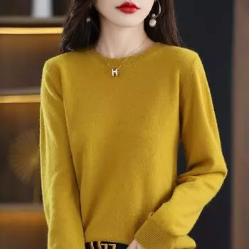 Женский вязаный свитер осень-зима мода О-образный вырез пуловер теплая одежда XS светло-бежевый