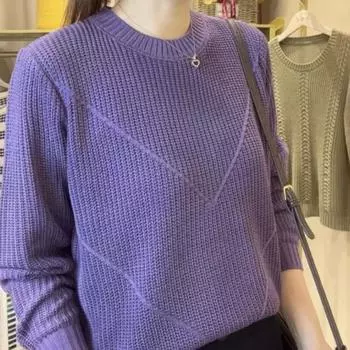Женский вязаный свитер осенне-зимней моды с круглым вырезом, базовый слой, с длинным рукавом, свободный, для ношения под одеждой S