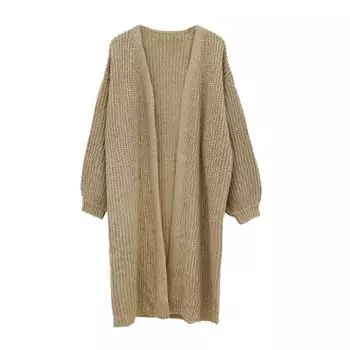 Женский вязаный свитер-пальто с V-образным вырезом, длинными рукавами и открытой передней частью, однотонный вязаный кардиган, куртка для повседневной носки хаки