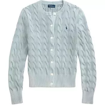 Женский вязаный свитер Polo Ralph Lauren однотонный с логотипом, с длинными рукавами и круглым вырезом, светло-голубой WMPOSWENDW20385-400 S