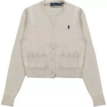 Женский вязаный свитер Polo Ralph Lauren с вышитым логотипом, круглым вырезом и длинными рукавами на пуговицах, бежевый 211959296-002 XS