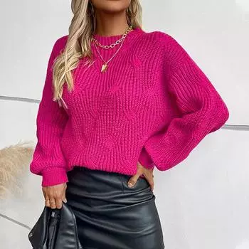 Женский вязаный свитер-пуловер, новый осенне-зимний свободный повседневный вязаный свитер с длинными рукавами, женский свитер S розы красного