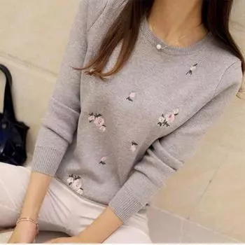 Женский вязаный свитер с цветочной вышивкой, женский зимний пуловер, топ One Size вино красного