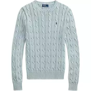 Женский вязаный свитер с длинным рукавом и круглым вырезом Polo Ralph Lauren с вышивкой логотипа светло-голубой 211935303-009 S