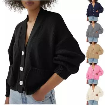 Женский вязаный свитер с длинным рукавом и открытой передней частью, кардиган на пуговицах, свободная женская верхняя одежда XL розовый