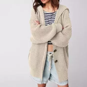 Женский вязаный свитер с длинными рукавами и открытой передней частью, кардиган на пуговицах, свободная верхняя одежда S белый