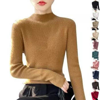 Женский вязаный свитер с длинными рукавами и витым узором, топ с высоким воротником и половиной воротника L чёрный