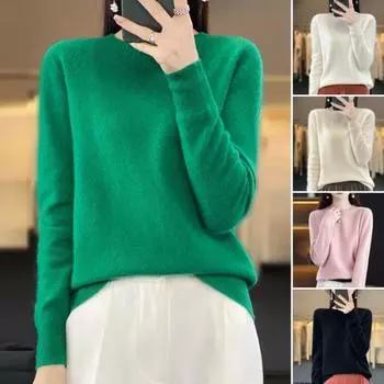 Женский вязаный свитер с круглым вырезом, длинным рукавом, ребристой отделкой, пуловер, свитер, однотонный, свободный подол, трикотаж S розовый