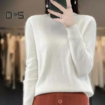 Женский вязаный свитер с круглым вырезом, длинным рукавом, ребристой отделкой, пуловер, свитер, однотонный, свободный подол, трикотаж S серый