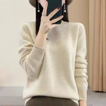 Женский вязаный свитер с круглым вырезом и длинным рукавом из искусственного кашемира, свободный крой, однотонные утолщенные теплые топы S чёрный