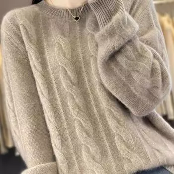 Женский вязаный свитер с круглым вырезом, осень-зима 2025, новый свободный утолщенный корейский вариант, короткие топы S зелёный