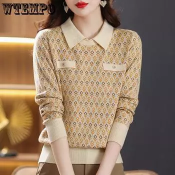 Женский вязаный свитер с кукольным вырезом, осенний свитер с длинными рукавами и воротником M