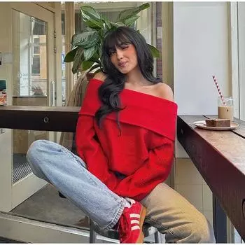 Женский вязаный свитер с открытыми плечами, весенний, свободный, с длинным рукавом, с разрезом, воротником, женский пуловер S белый