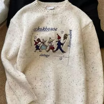 Женский вязаный свитер с рисунком жаккарда в стиле ретро, с круглым вырезом, осенний повседневный универсальный топ в стиле преппи S бежевый