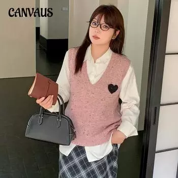 Женский вязаный свитер с V-образным вырезом больших размеров, зимний свободный жилет Lazy XL чёрный