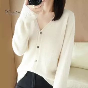 Женский вязаный свитер с V-образным вырезом, длинным рукавом, на пуговицах, свитер, кардиган, однотонный, свободный крой, вязаное крючком текстурное пальто S верблюд