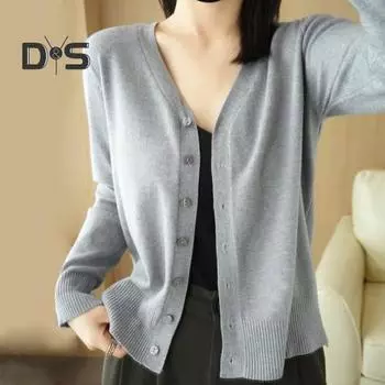 Женский вязаный свитер с V-образным вырезом, длинным рукавом, на пуговицах, свитер, кардиган, однотонный, свободный крой, вязаное крючком текстурное пальто S красный