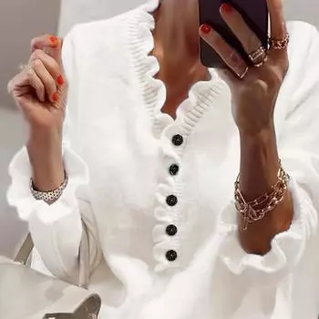 Женский вязаный свитер с V-образным вырезом на пуговицах: Мода весна/осень S белый