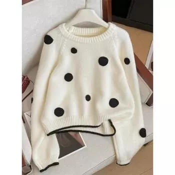 Женский вязаный свитер с вышивкой в виде 3D-горошка, повседневная корейская женская одежда, осенне-зимний топ с круглым вырезом и длинными рукавами One Size серый