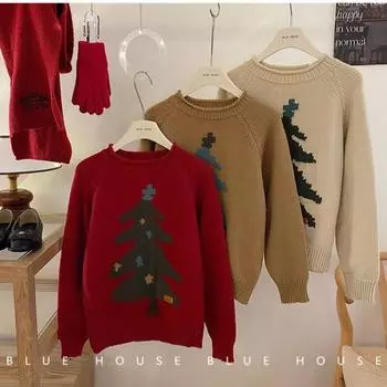 Женский вязаный свитер с жаккардовым узором «Рождественская елка», круглый вырез, женская рубашка с длинными рукавами, повседневный осенний топ One Size