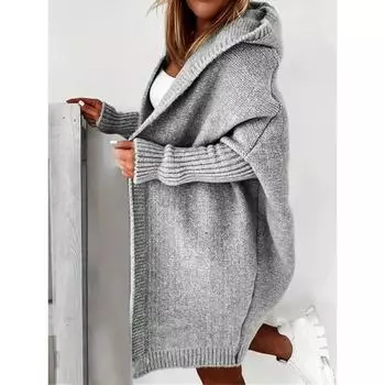 Женский вязаный свитер, свободный вязаный кардиган с капюшоном, длинный рукав, повседневный свитер для зимы и осени, женский свитер