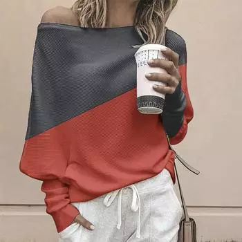 Женский вязаный топ с открытыми плечами, свободный свитер с длинными рукавами, джемпер