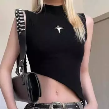 Женский вязаный жилет, модный сексуальный однотонный топ без рукавов с полувысоким воротником, тонкий нерегулярный камзол, повседневный топ на бретелях, трикотаж, уличная одежда One Size белый