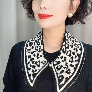 Женский вязаный жилет с декоративным фальшивым воротником, жемчужная пряжка, вязаный фальшивый воротник, модный и иностранный стиль