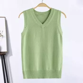 Женский вязаный жилет с V-образным вырезом без рукавов с ребристым краем однотонный жилет топы осень-зима свободный трикотаж M светло-серый