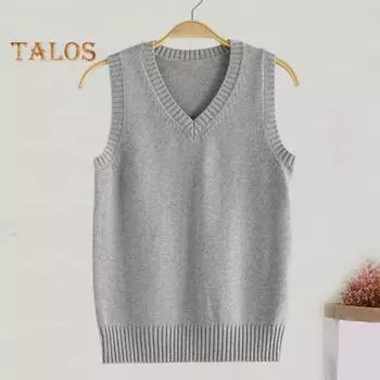 Женский вязаный жилет с V-образным вырезом без рукавов с ребристым краем однотонный жилет топы осень-зима свободный трикотаж XXXL светло-серый