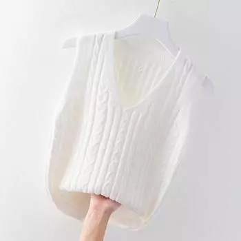 Женский вязаный жилет с V-образным вырезом без рукавов с перекрученной текстурой, свитер, однотонный повседневный свитер, жилет для повседневной носки XL бежевый