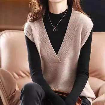 Женский вязаный жилет, весна-осень, свитер без рукавов с v-образным вырезом, короткий однотонный вязаный жилет S жёлтый