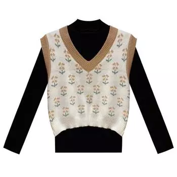 Женский вязаный жилет, весна-осень, свитер без рукавов, короткий вязаный жилет с принтом S бежевый