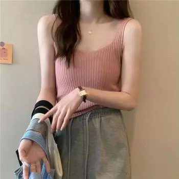 Женский всесезонный вязаный однотонный повседневный жилет с ремешком розовый