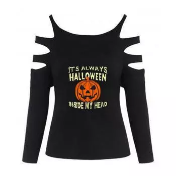 Женский вырез с длинными рукавами Хэллоуин Принт Топ 2XL