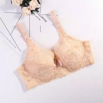 Женский вышитый бюстгальтер, предотвращающий провисание, с эффектом пуш-ап, дышащий, на косточках, больших размеров 44/100 бежевый