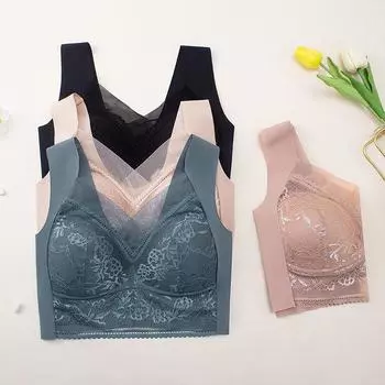 Женский вышитый бюстгальтер с открытой спиной из ледяного шелка, нижнее белье больших размеров, удобный бесшовный бюстгальтер с фиксированной чашкой M