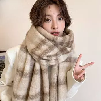 Женский высококачественный клетчатый платок Sense of One Hundred, утолщенный теплый шарф на осень и зиму One Size зелёный