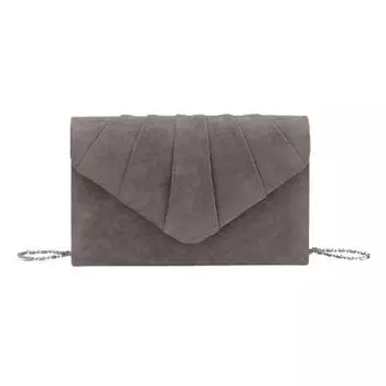 Женский замшевый клатч с плиссированной цепочкой и клапаном на плечо, дизайнерская вечерняя сумочка серый