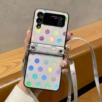 Женский защитный чехол с лазерной волной и шарниром, чехол для телефона через плечо для Samsung Galaxy Z Flip 3, 5 г, ожерелье, ремешок, чехол для Z Flip3 For Samsung Z Flip 3