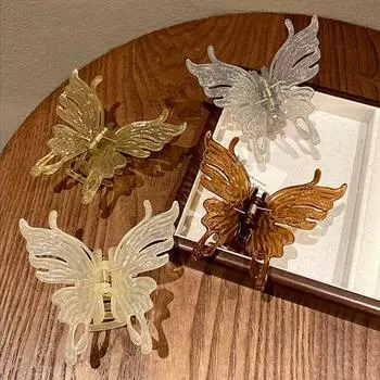 Женский зажим для волос с когтями, большой зажим с когтями-бабочкой, заколки желе цвета, подарок коричневый