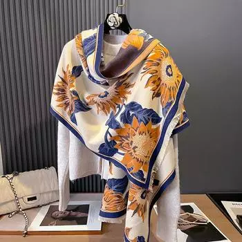 Женский жаккардовый шарф с подсолнухами, теплая шаль, одеяло с кондиционером, высококачественный шарф, дорожный шарф, многоцелевой 180cm розовый