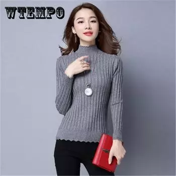 Женский женский эластичный полуводолазный свитер, женский тонкий джемпер, пуловеры XL