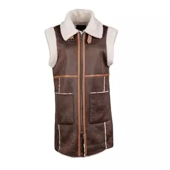 Женский жилет без рукавов из искусственной кожи с эффектом овчины OAKWOOD S коричневый