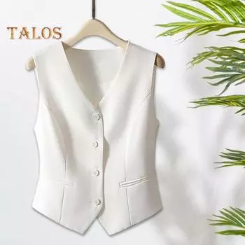 Женский жилет без рукавов на пуговицах, однотонный легкий дышащий жилет, куртка в повседневном стиле, укороченный топ для повседневной носки, офиса, улицы L чёрный